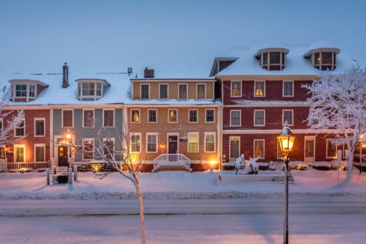 Snow covered homes in PEI