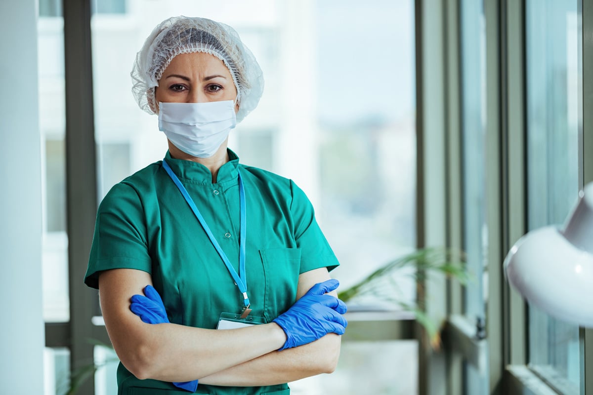 Healthcare professional wearing protective equipment