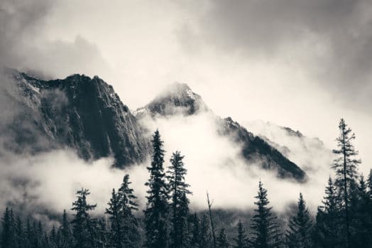 Misty Alberta mountains