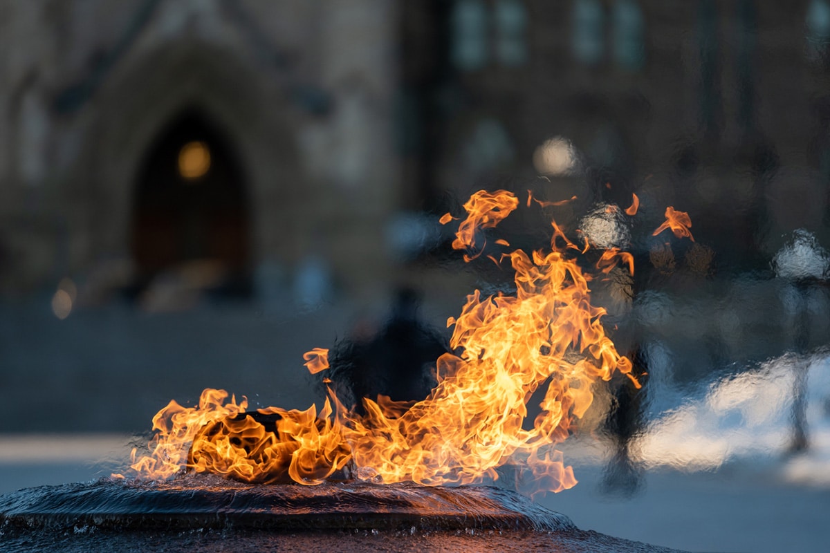 The eternal flame outside the parliament buildings in Ottawa, Canada