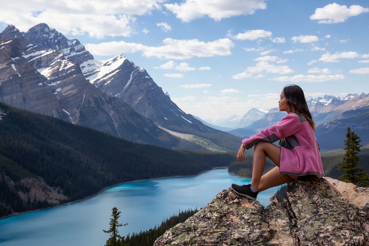 Woman overlooking Banff National Park.