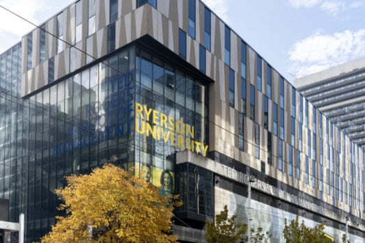 Toronto, Canada-November 9, 2020: Ryerson University building is shown in Downtown Toronto, Canada. Ryerson University, simply Ryerson or RyeU, is a public research university in Toronto.