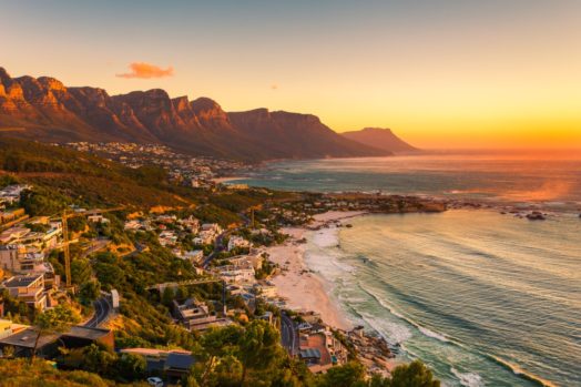 Sunset over Cape Town in South Africa.