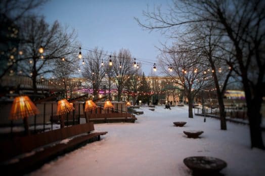 A wintery scene at the Forks in Winnipeg