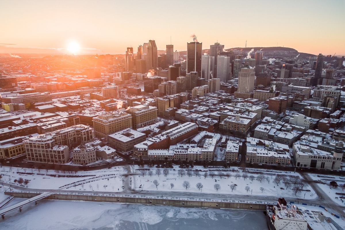 Montreal city-scape, snow on buildings