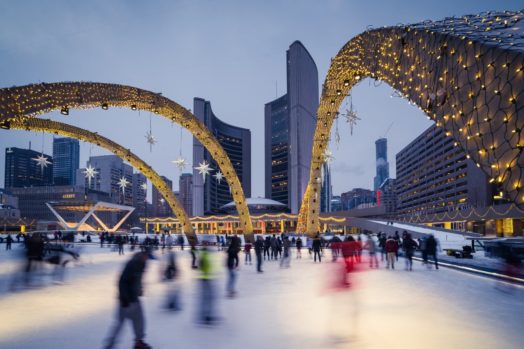 Skaters at Nathan Phillips Square in Toronto