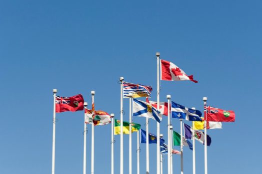 Provincial flags in a breeze