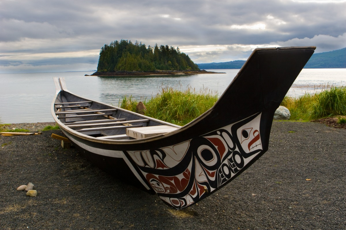 Haida canoe on a beach in Haida Gwaii