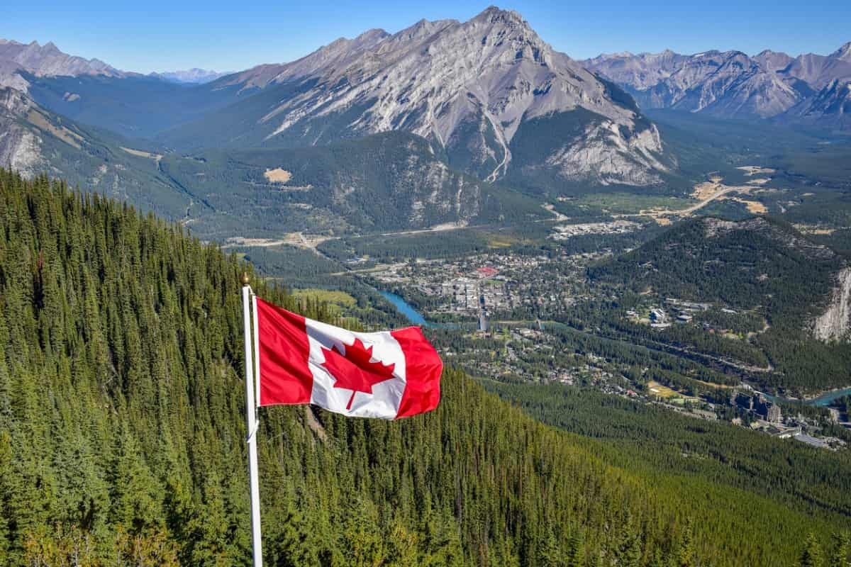 Canadian flag in the Rocky Mountains