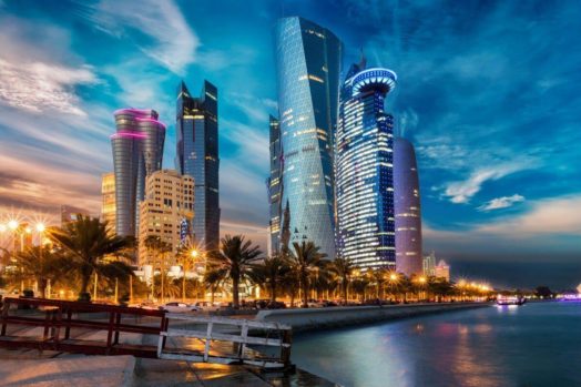 The city of Doha at sunset