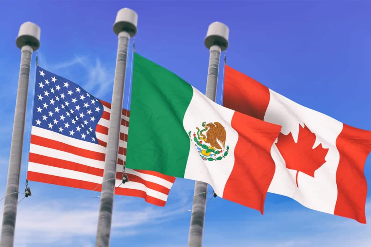 usa flag, mexico flag and canada flag
