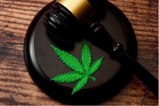 Cannabis leaf and wooden gavel