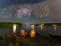 Fireworks over lake