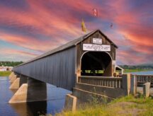 The world's longest wood covered bridge, located in New Brunswick and a common touchstone for New Brunswick culture.