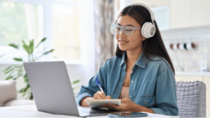 girl looking at laptop