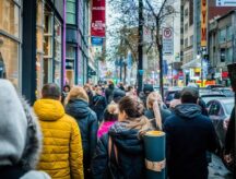 People shot walking from behind on Sainte-Catherine Street in Montreal, Quebec.