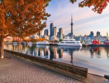 Canada downtown city skyline at twilight in autumn season