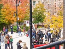 International students outside McGill University in Quebec