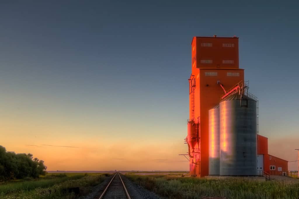 A silo in the setting sun, on a Manitoba summer day