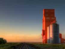 A silo in the setting sun, on a Manitoba summer day