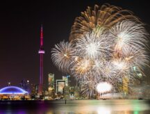 Toronto skyline with fireworks