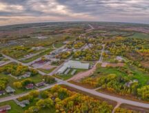 An aerial view of Eriksdale, a rural farming community in Manitoba, Canada.