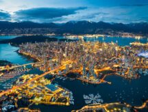 A view of Vancouver city during the night time.