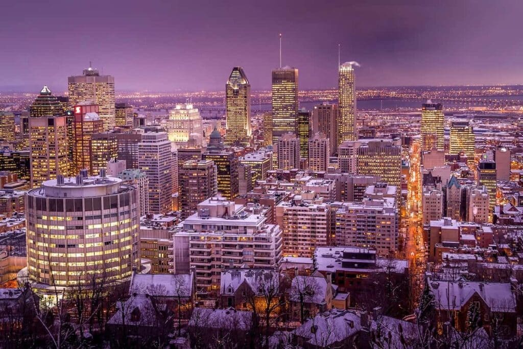 A view of Montreal at night time.