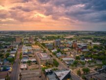 Aerial View of Brandon, Manitoba at Sunset.