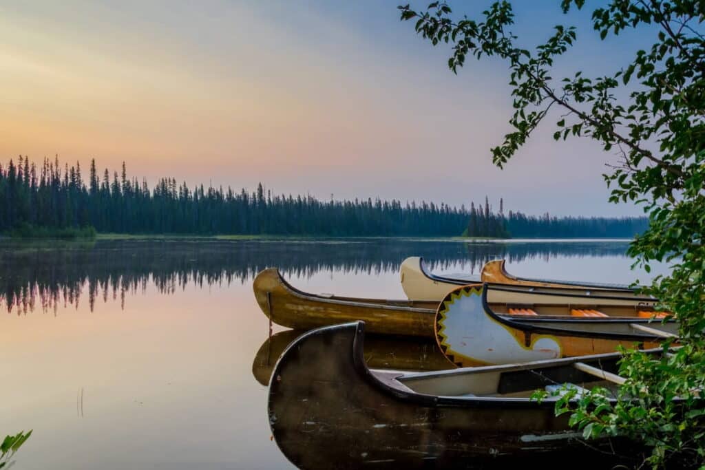 A view of a lake in british columbia on a warm spring day.