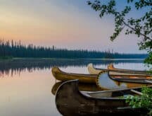 A view of a lake in british columbia on a warm spring day.
