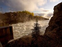 The Rat River in Manitoba, along which St-Pierre-Jolys is located.