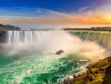 A view of the horseshoe falls during a sunset.