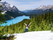 A person stands in Banff, Alberta