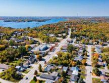 Aerial View of Sudbury in Early Fall Autumn captured from the Minnow Lake area.