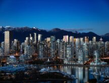 A view of the Vancouver skyline from on a summer night.