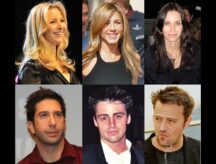 A collage of the actors who play the characters on the hit sitcom Friends
