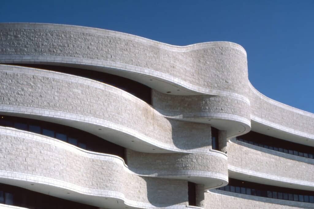 A close-up of the balconies at the Canadian Museum of History in Gatineau Quebec.