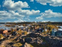 A coastal view of Yellowknife and Great Slave Lake, in the Northwest Territories.