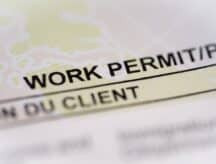 A close-up of a Canadian work permit.
