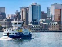 Halifax Transit Ferry crossing the harbour with Halifax downtown in the background