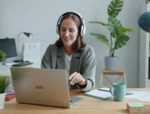 woman watching webinar