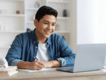 student taking a language test