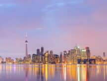 Panorama of the Toronto Skyline at dusk (Ontario, Canada).