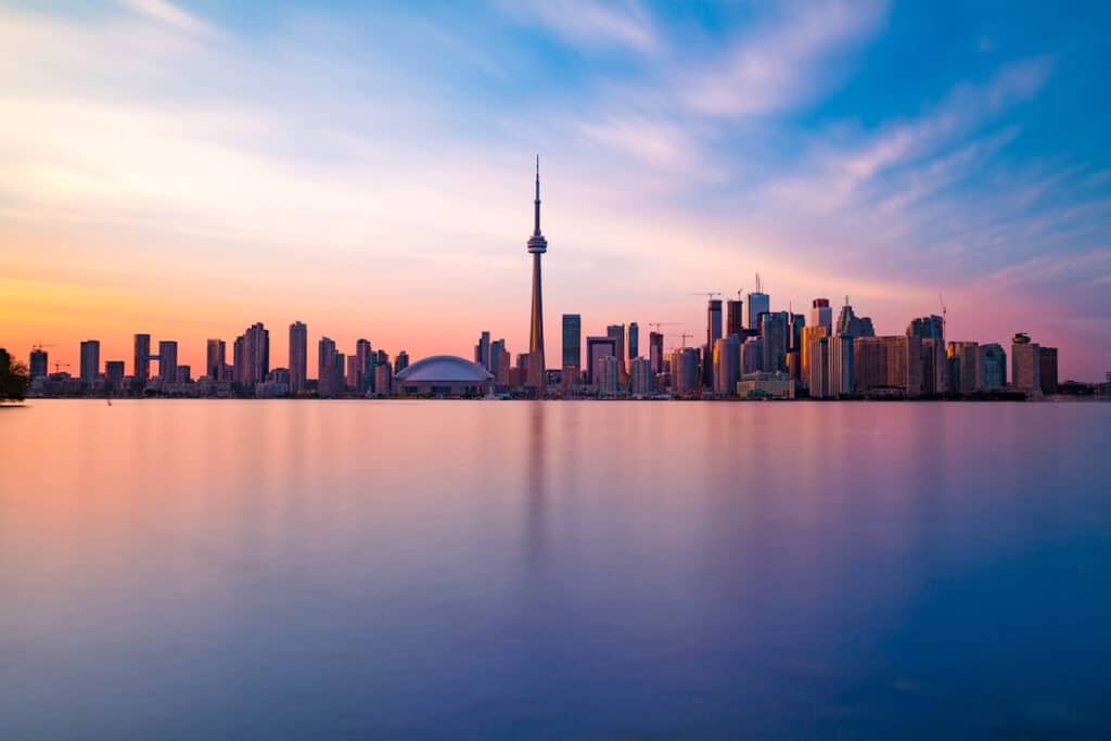 A view of the Toronto skyline on a summer sunrise