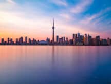A view of the Toronto skyline on a summer sunrise