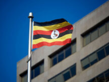 The national flag of Uganda.