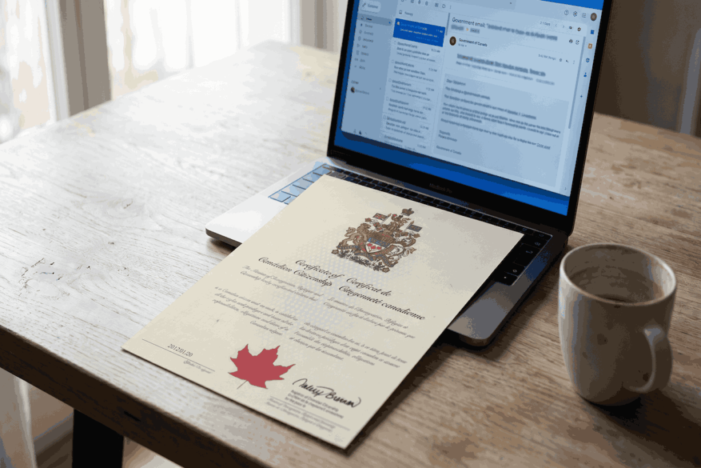 An image of the crest of Canada, printed on citizenship certificates.