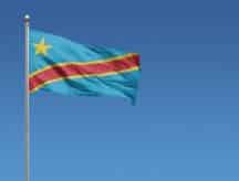 The national flag of the Democratic Republic of the Congo.