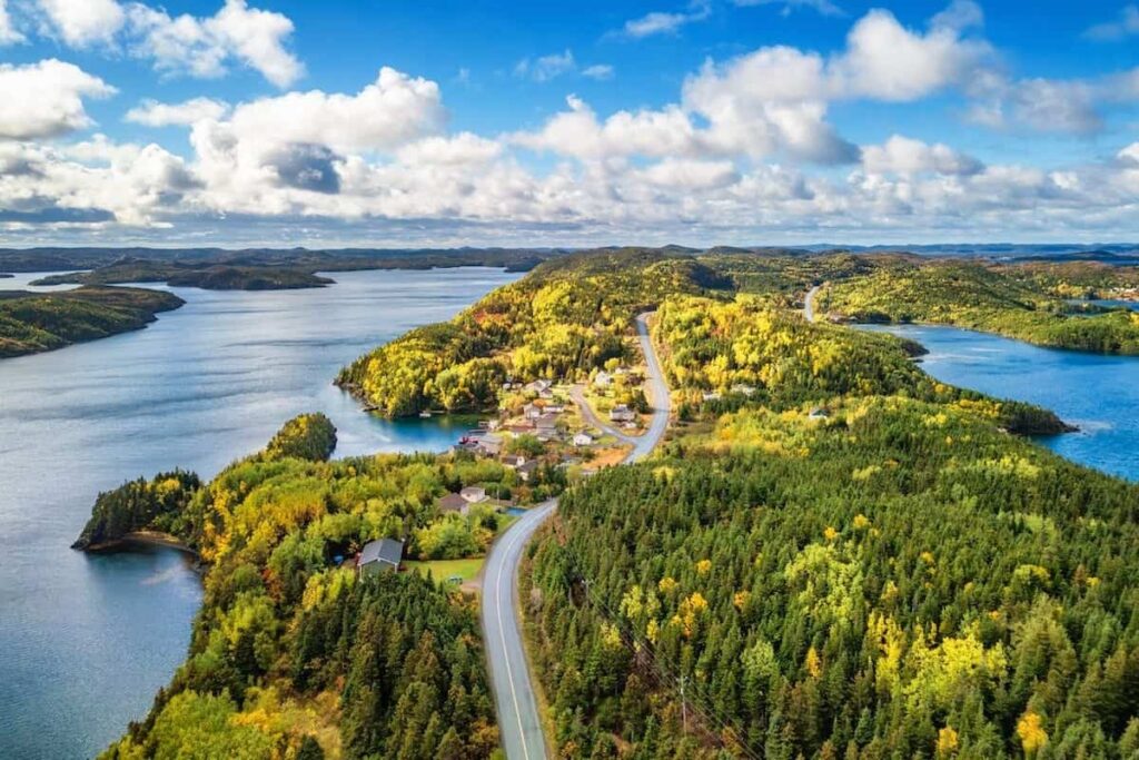 A scenic view of a winding road in Newfoundland and Labrador.
